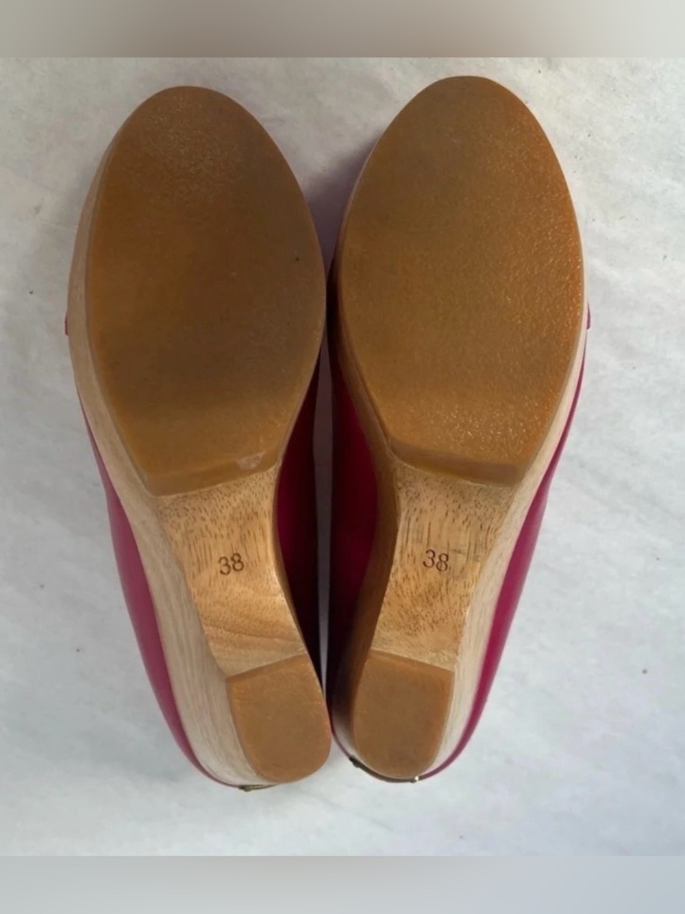Durbuy by Yurika Nakatsu Pink Leather Wood Wedge Platform Pumps Shoes Sz US 7.5 - Picture 7 of 10